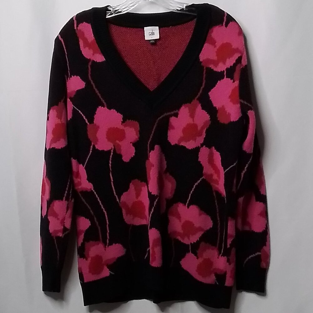CABI ROCOCO V-NECK FLORAL PULLOVER SWEATER SIZE S